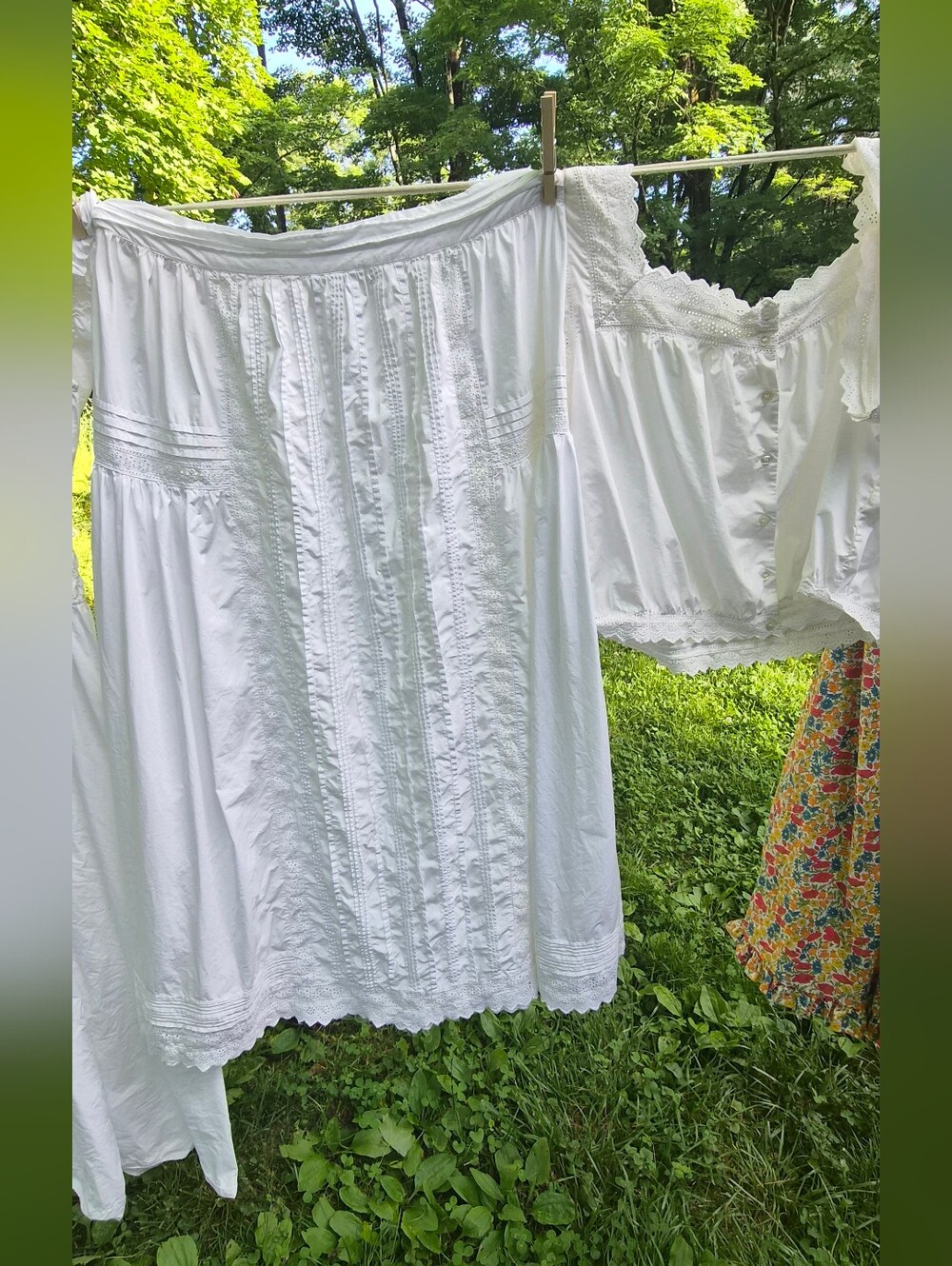 DÔEN White Eyelet Lace Pintuck Midi Skirt XXL Heirloom Cottagecore Romantic